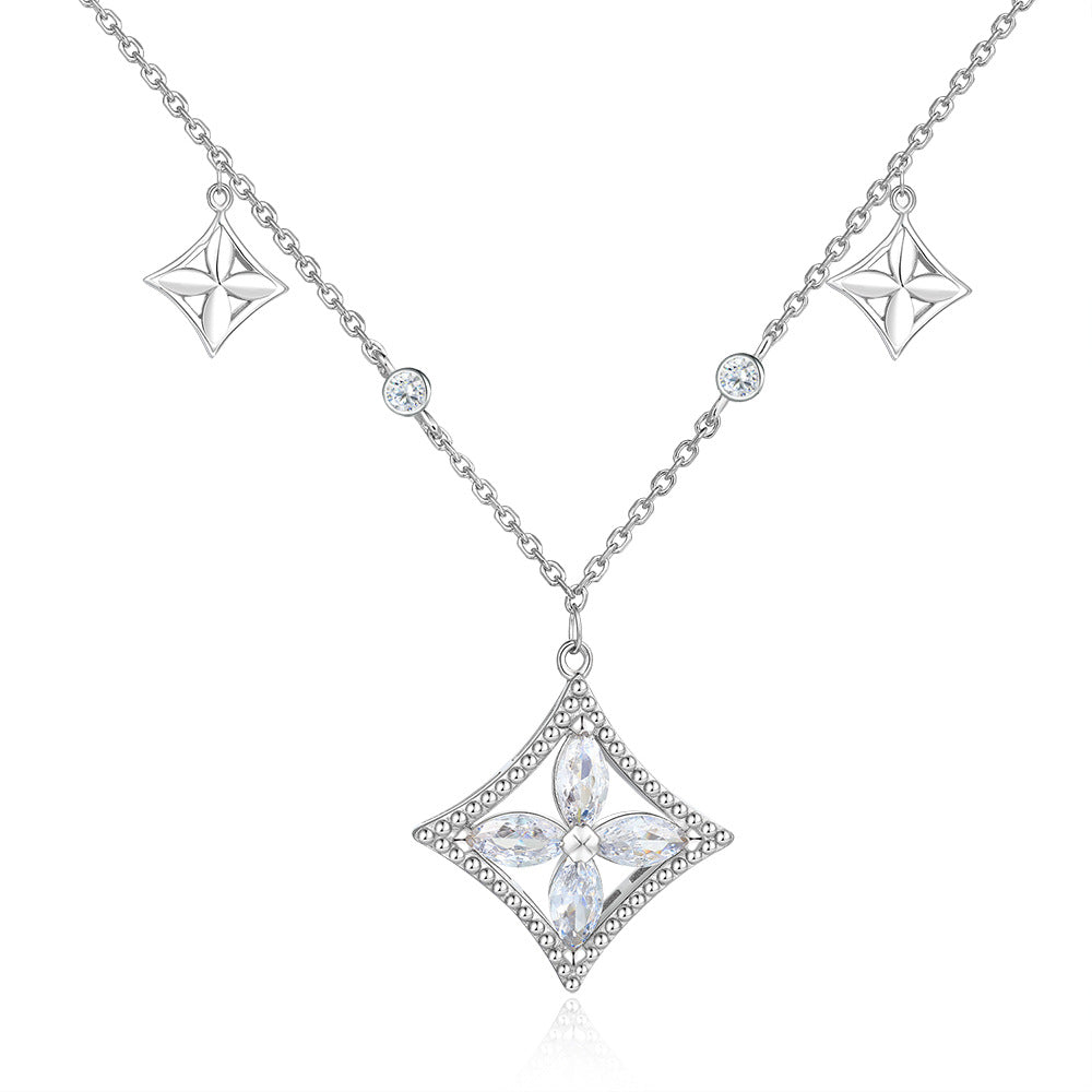 S925 Silver Square Clover Necklace