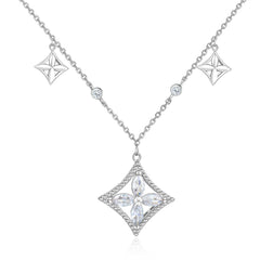 S925 Silver Square Clover Necklace