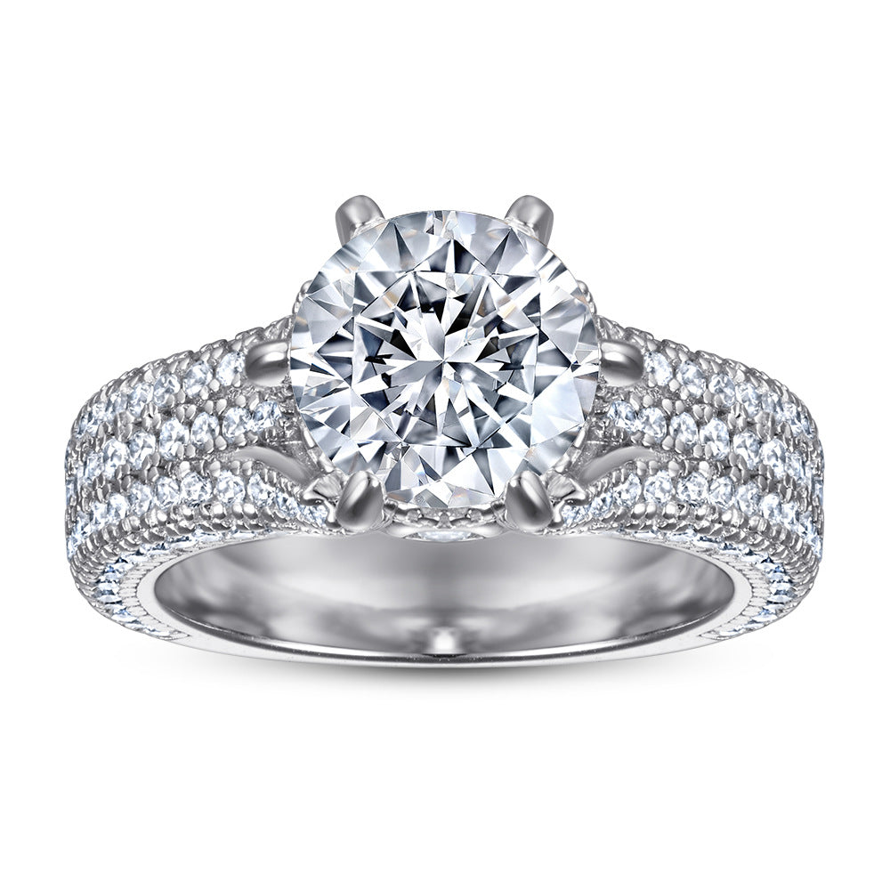 925 Silver 2ct Six-Prong Micro-Pavé Ring