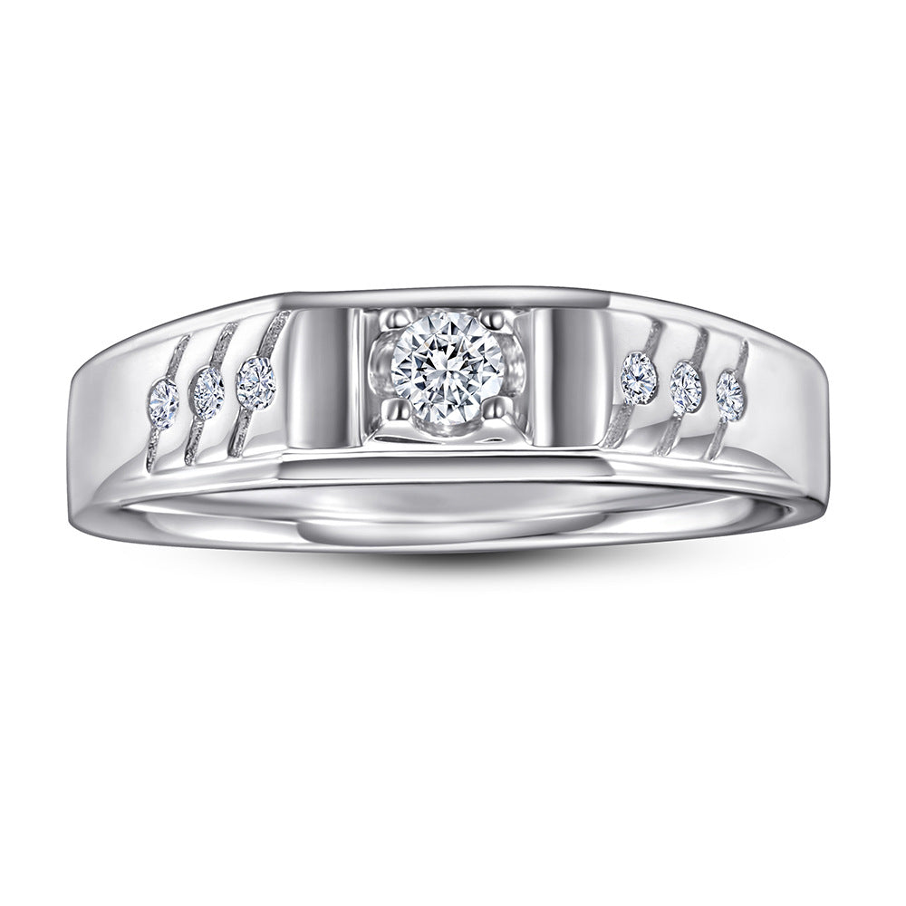 S925 Men's CZ Wedding Ring - Handcrafted Silver