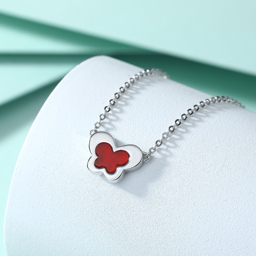 S925 Silver Agate Butterfly Necklace