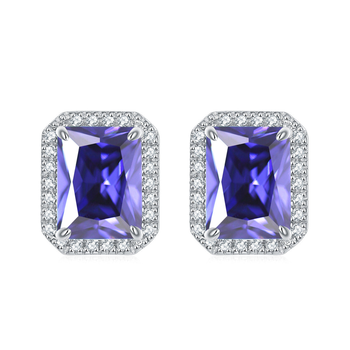 925 Silver Rectangle Halo Studs