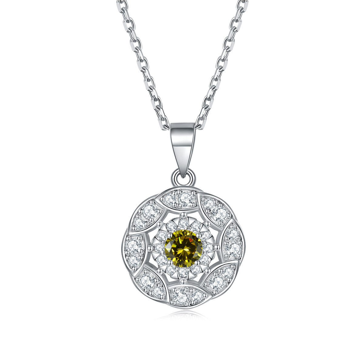 S925 Silver Peridot Zircon Solitaire Pendant Necklace