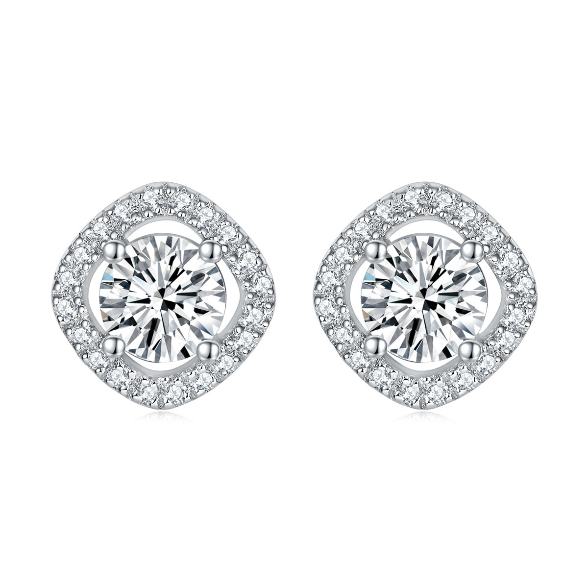 925 Silver Square Halo Earrings