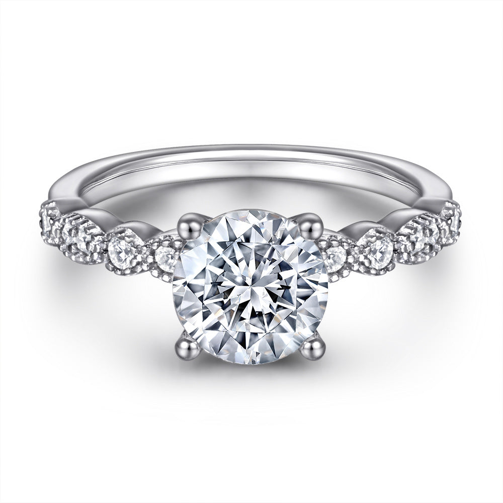 925 Silver Pattern Row Ring Diamond Zircon Necklace Prong Earrings