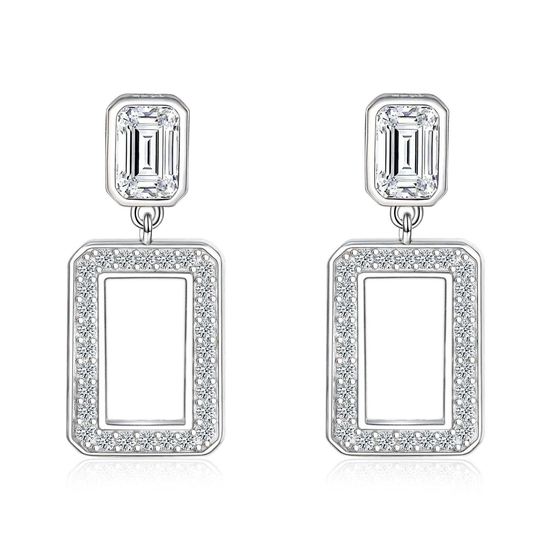 925 Silver Hollow Square Ring Tassel Earrings Square Necklace Bracelet