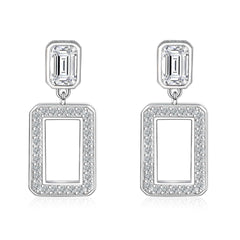 925 Silver Hollow Square Ring Tassel Earrings Square Necklace Bracelet