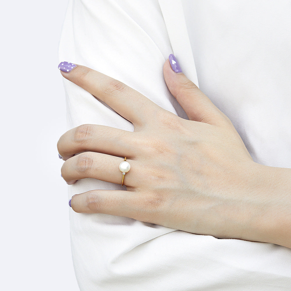 S925 Gold Plated Pearl Ring - Dainty Index Finger