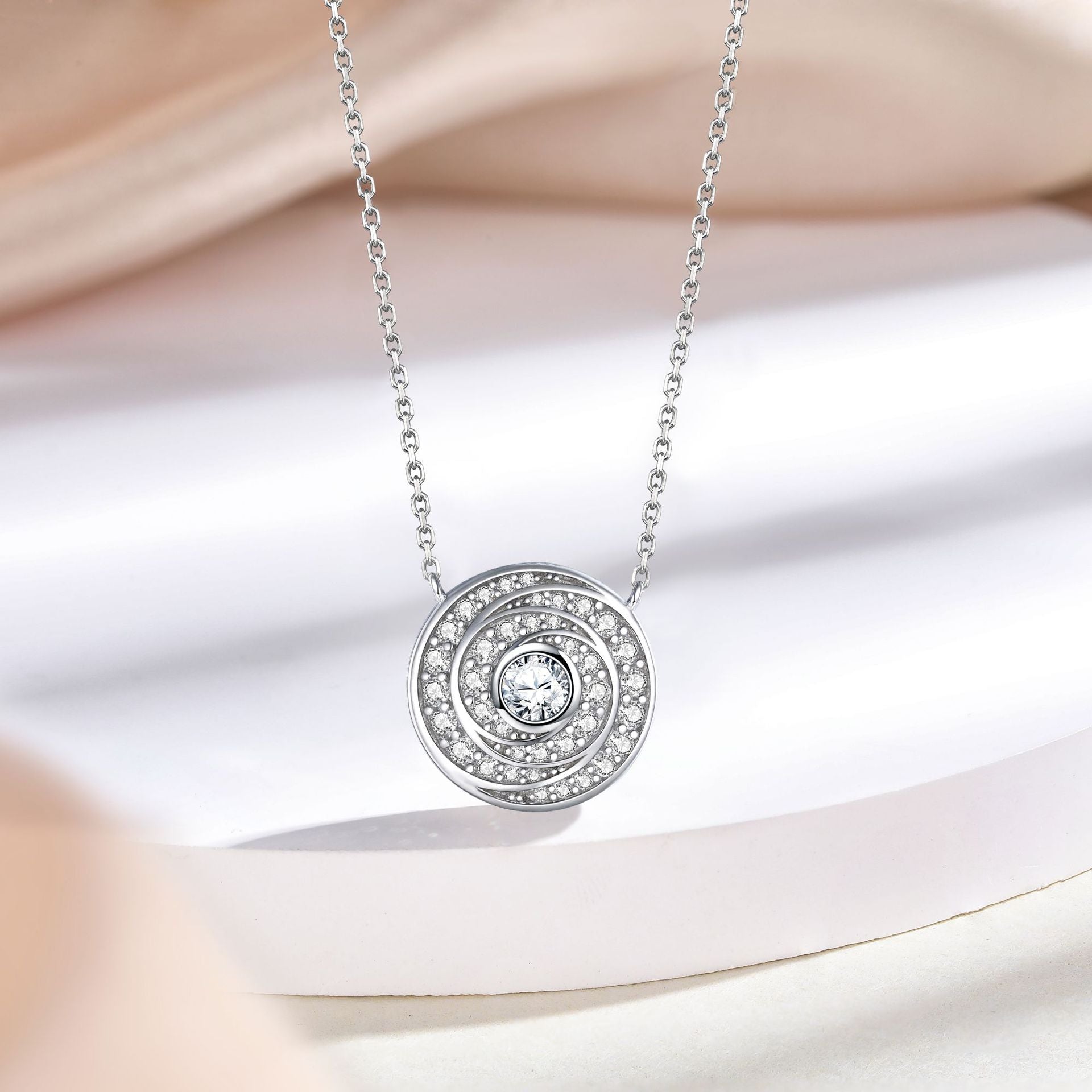 S925 Silver Round Dial Zircon Necklace