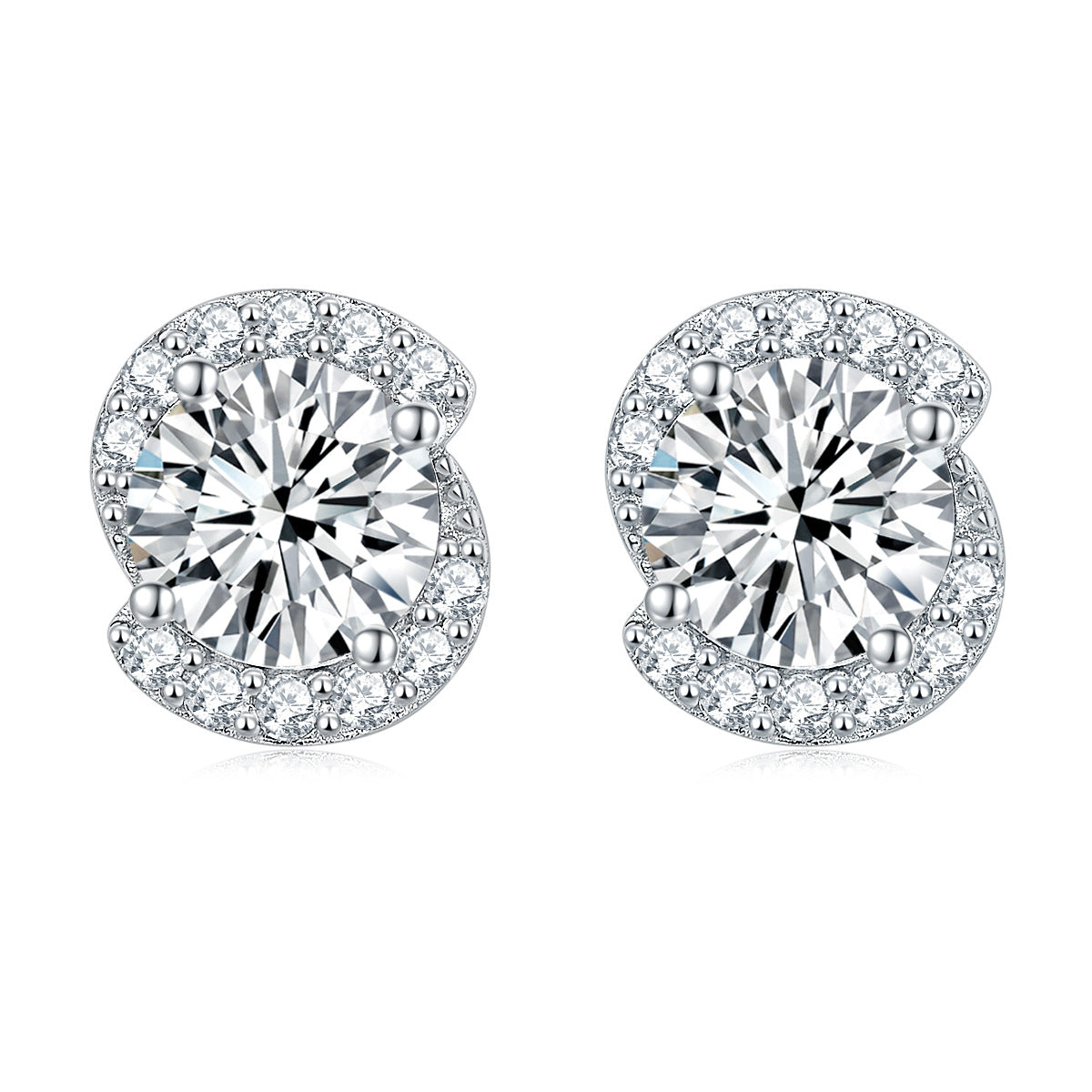S925 Silver Heart Zircon Stud Earrings