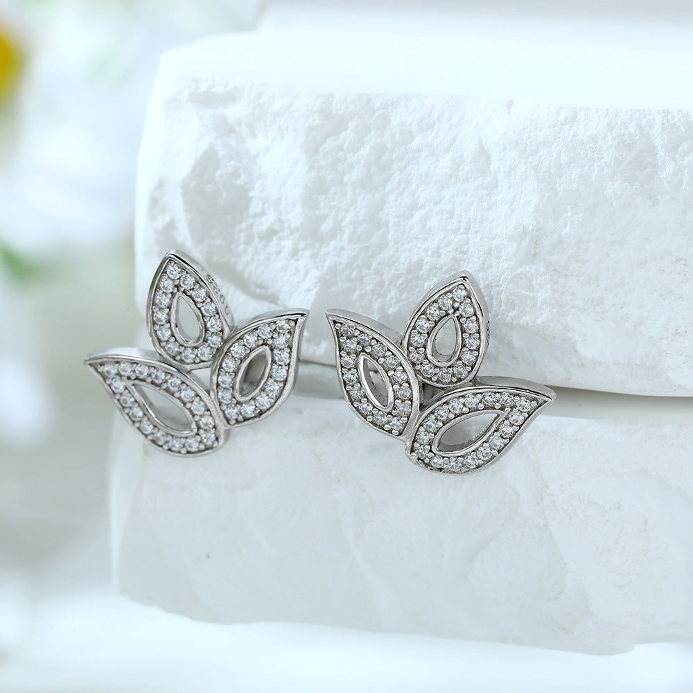 S925 Clover Leaf Earrings - CZ Silver Jewelry