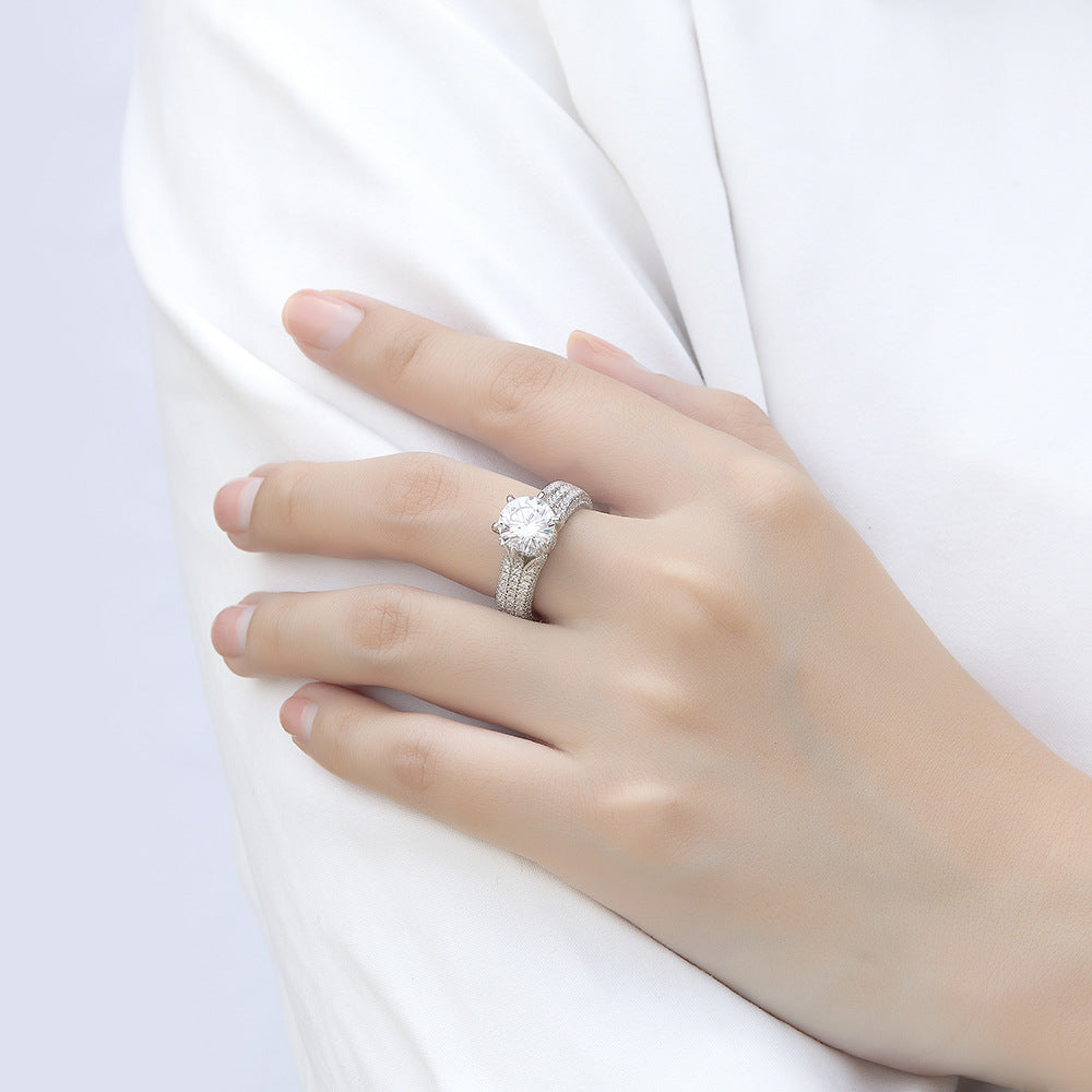 925 Silver 2ct Six-Prong Micro-Pavé Ring