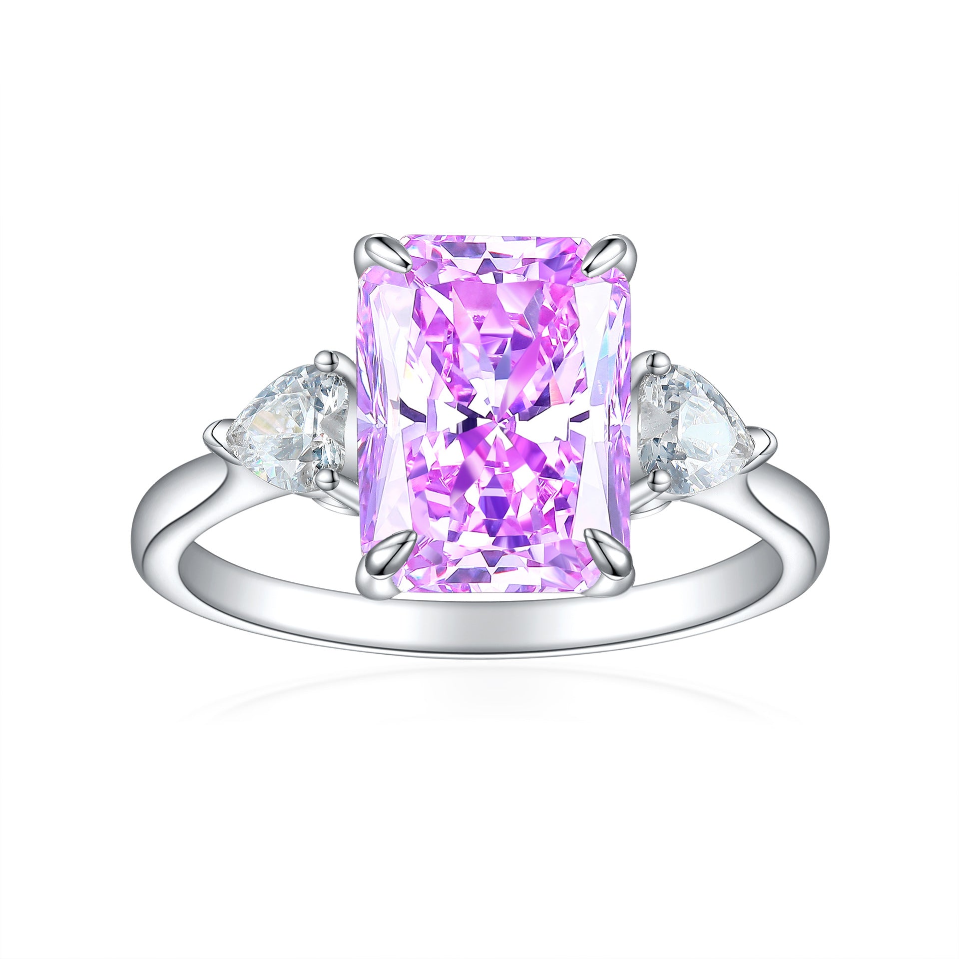 S925 Silver Flame-Cut Heart Ring - 8x11mm CZ