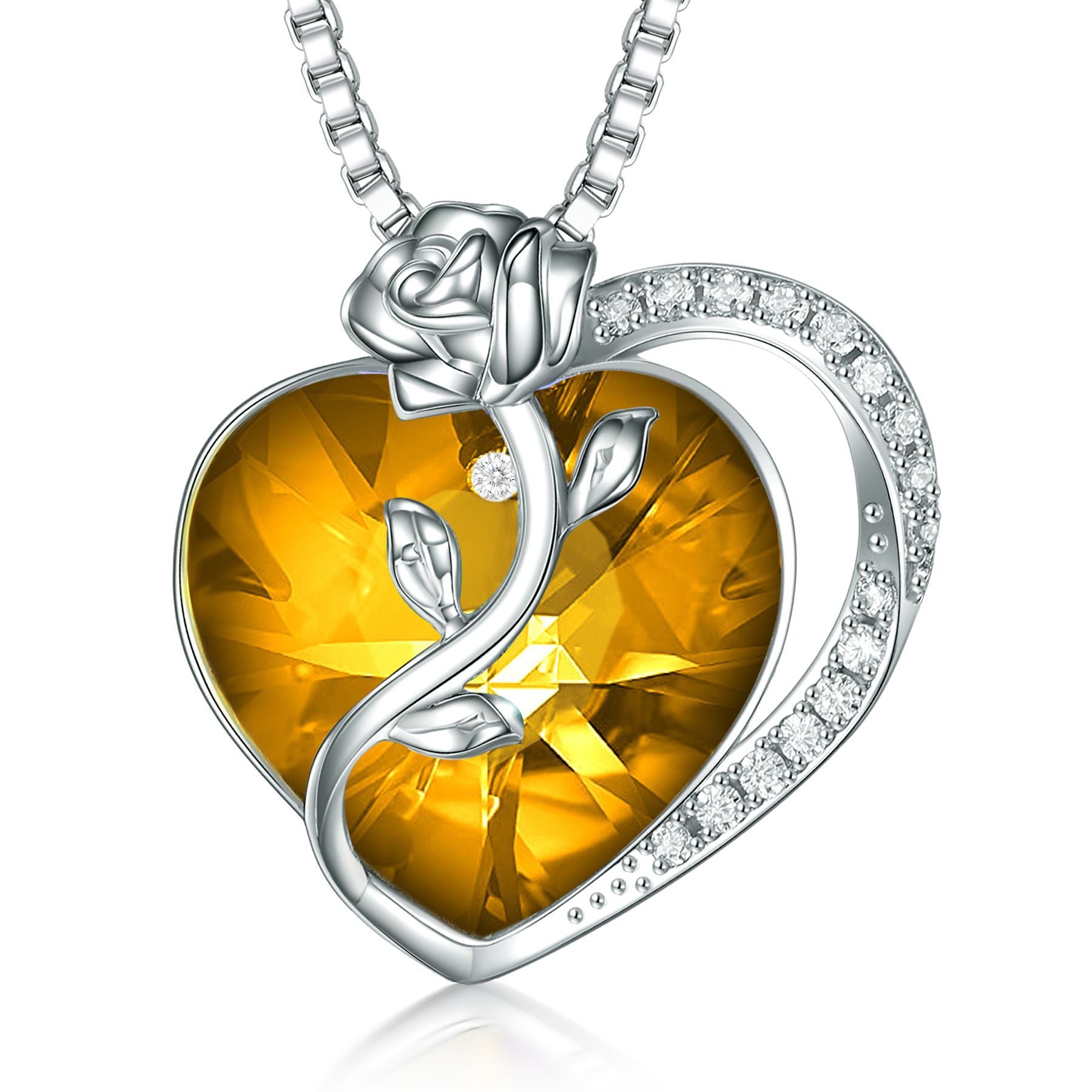 S925 Silver Rose Ruby Heart Necklace