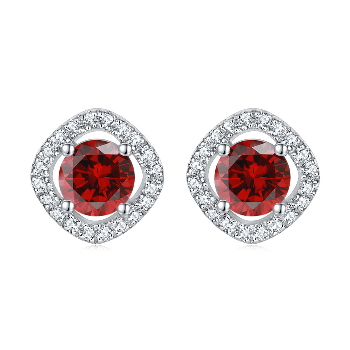 925 Silver Square Halo Earrings