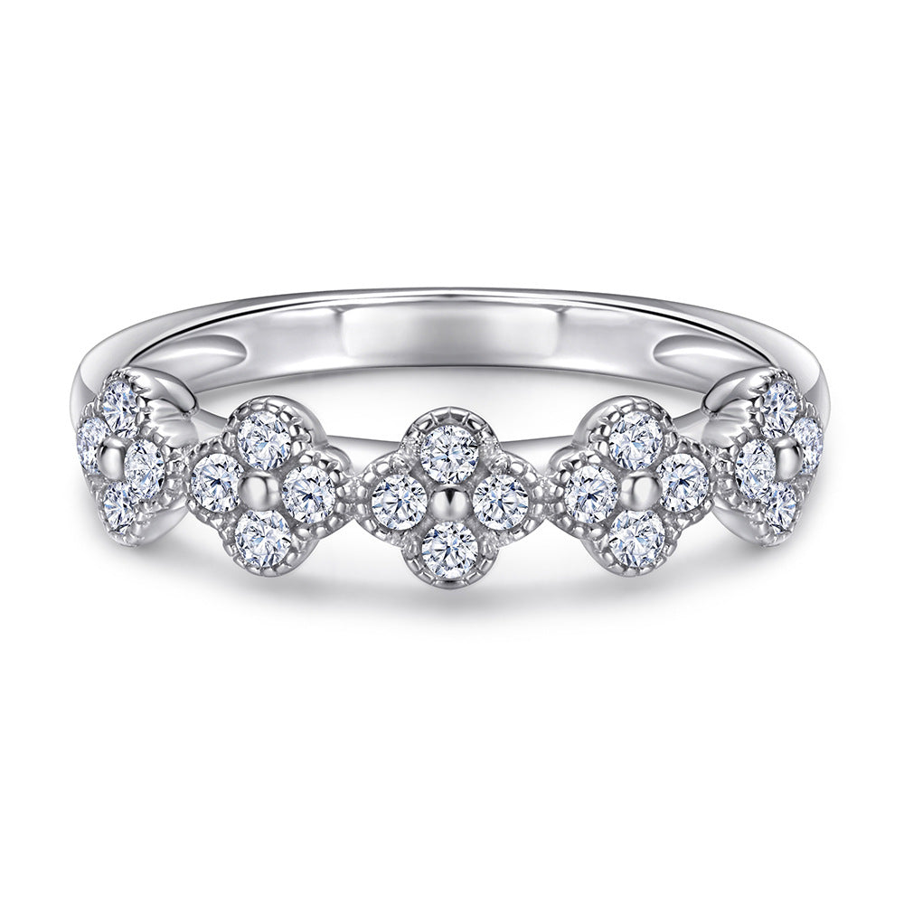 925 Silver Clover Pavé Ring