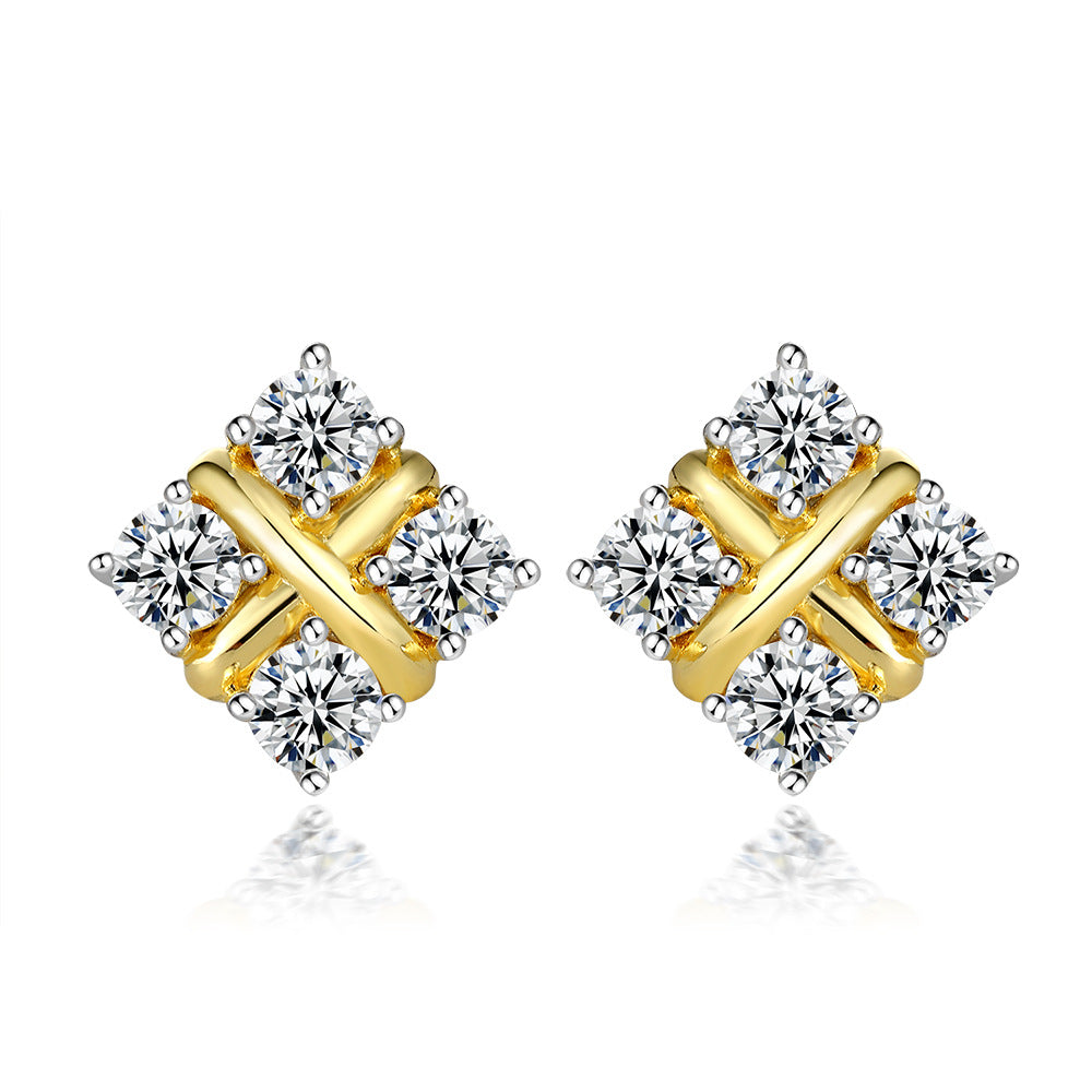 925 Silver X Bar Earrings Studs