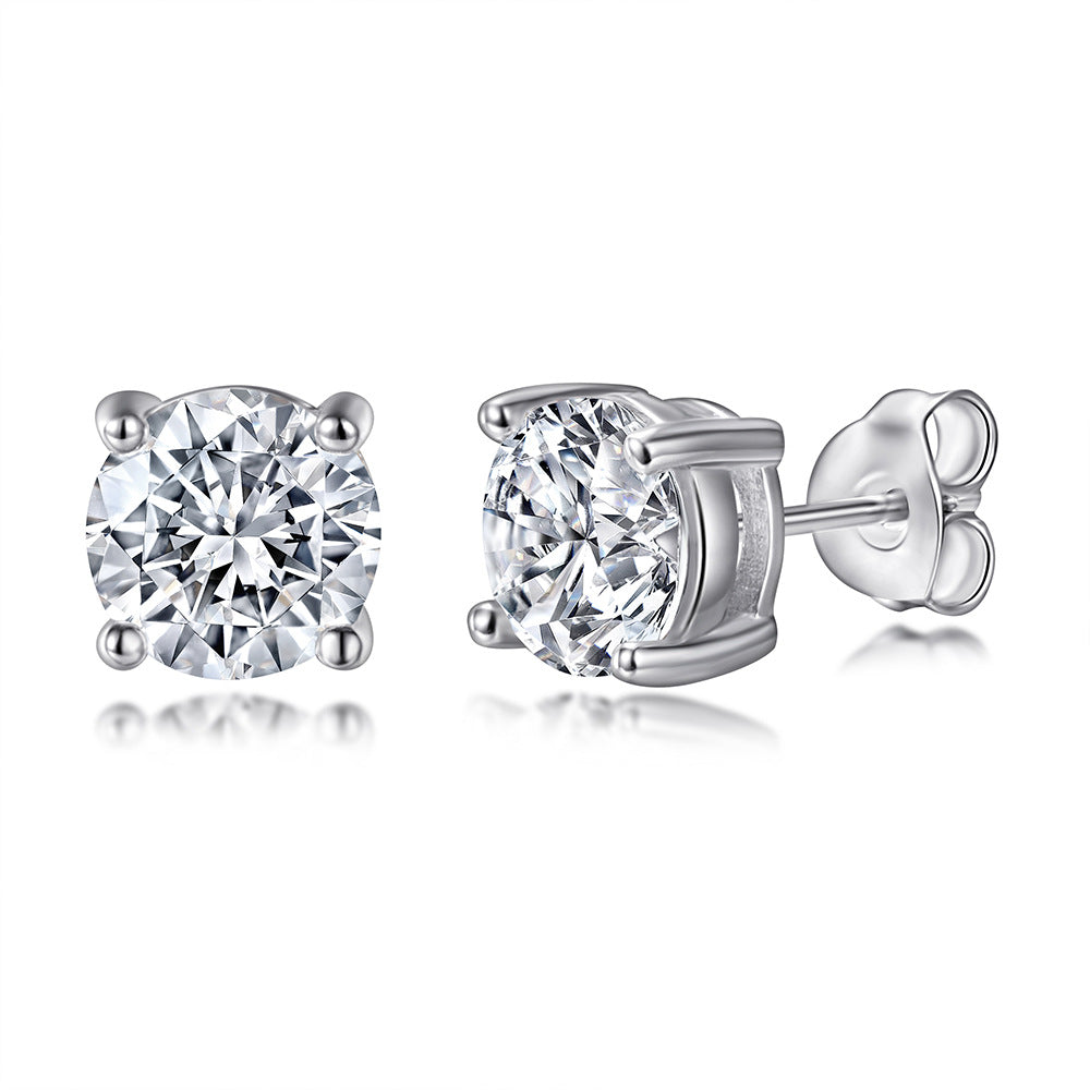 925 Silver 6-Prong Ring Zircon Earrings Necklace Set