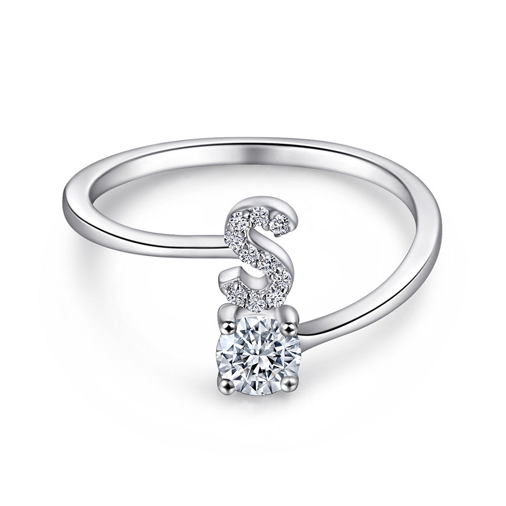 925 Silver Adjustable Letter Ring
