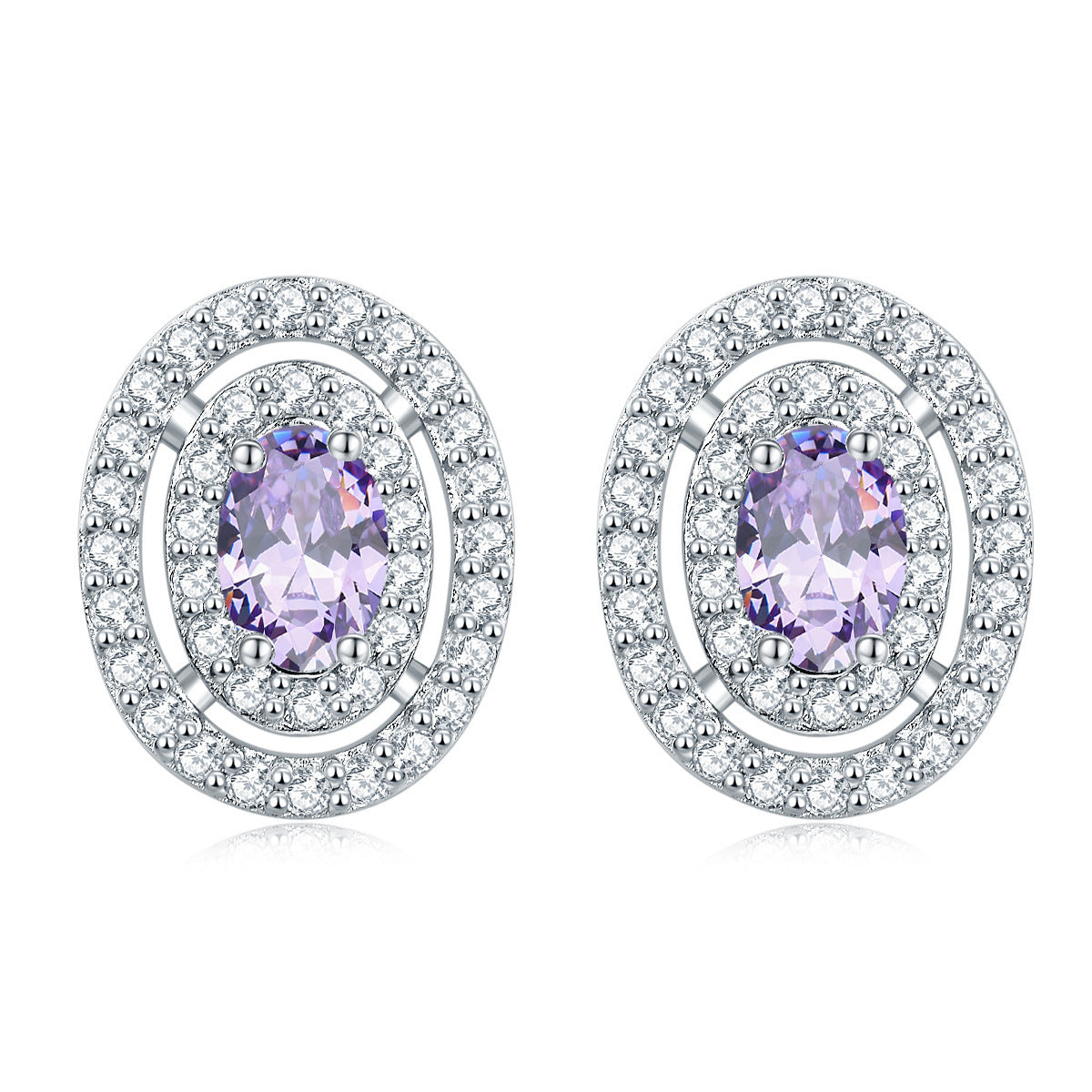 925 Silver Oval Halo Studs