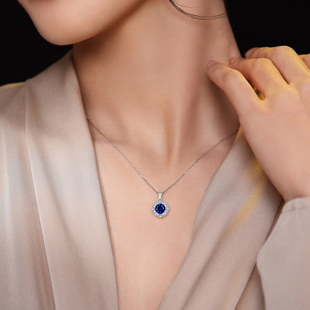 S925 Silver Blue Zircon Pendant Necklace