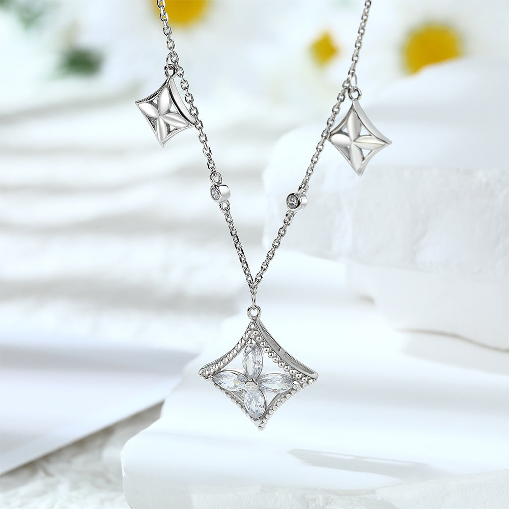 S925 Silver Square Clover Necklace