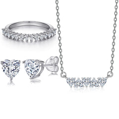 925 Silver Heart Zircon Earrings Love Ring Necklace