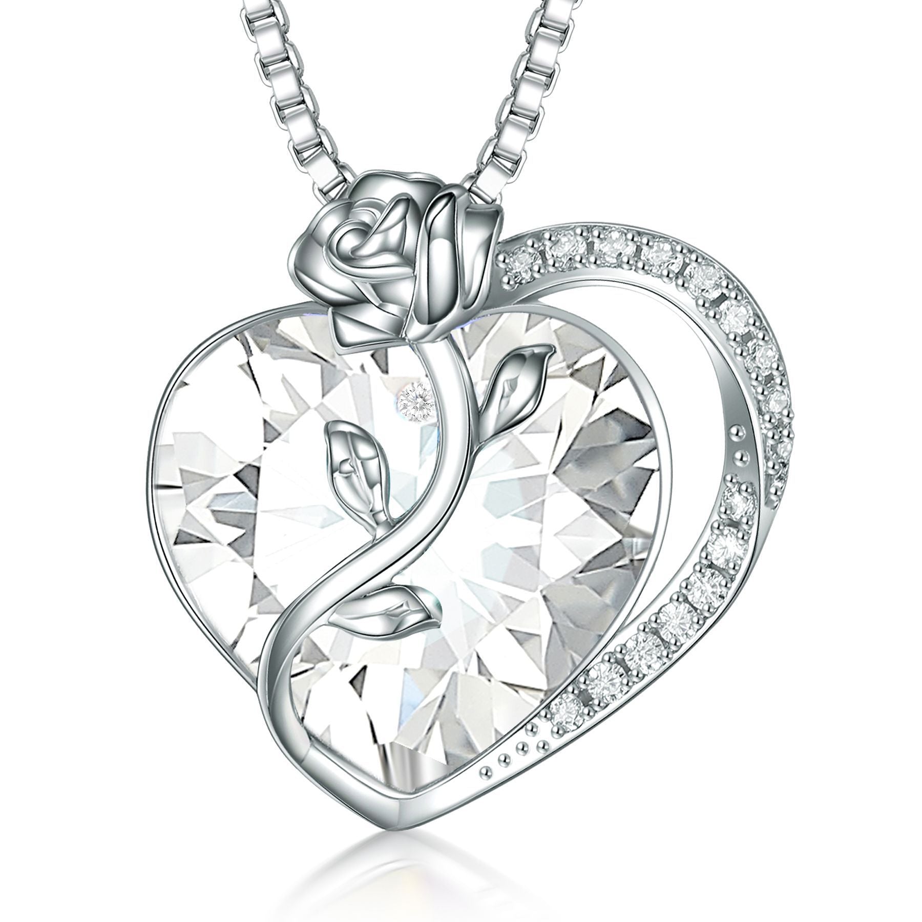 S925 Silver Rose Ruby Heart Necklace
