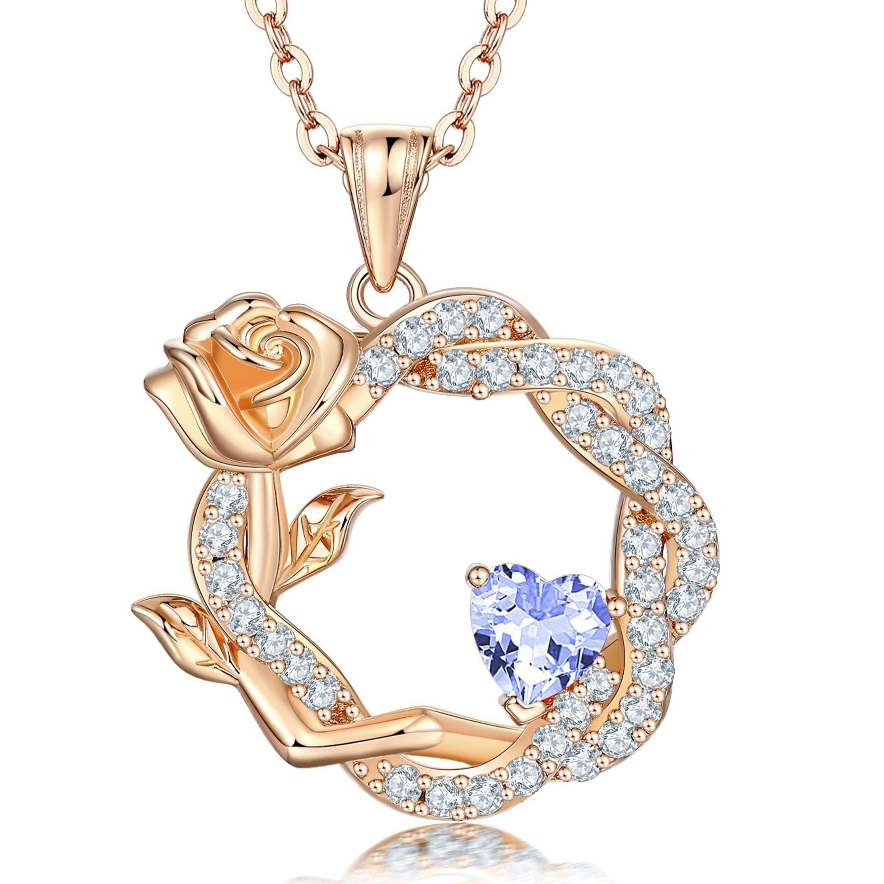 S925 Silver Rose Gemstone Pendant Necklace