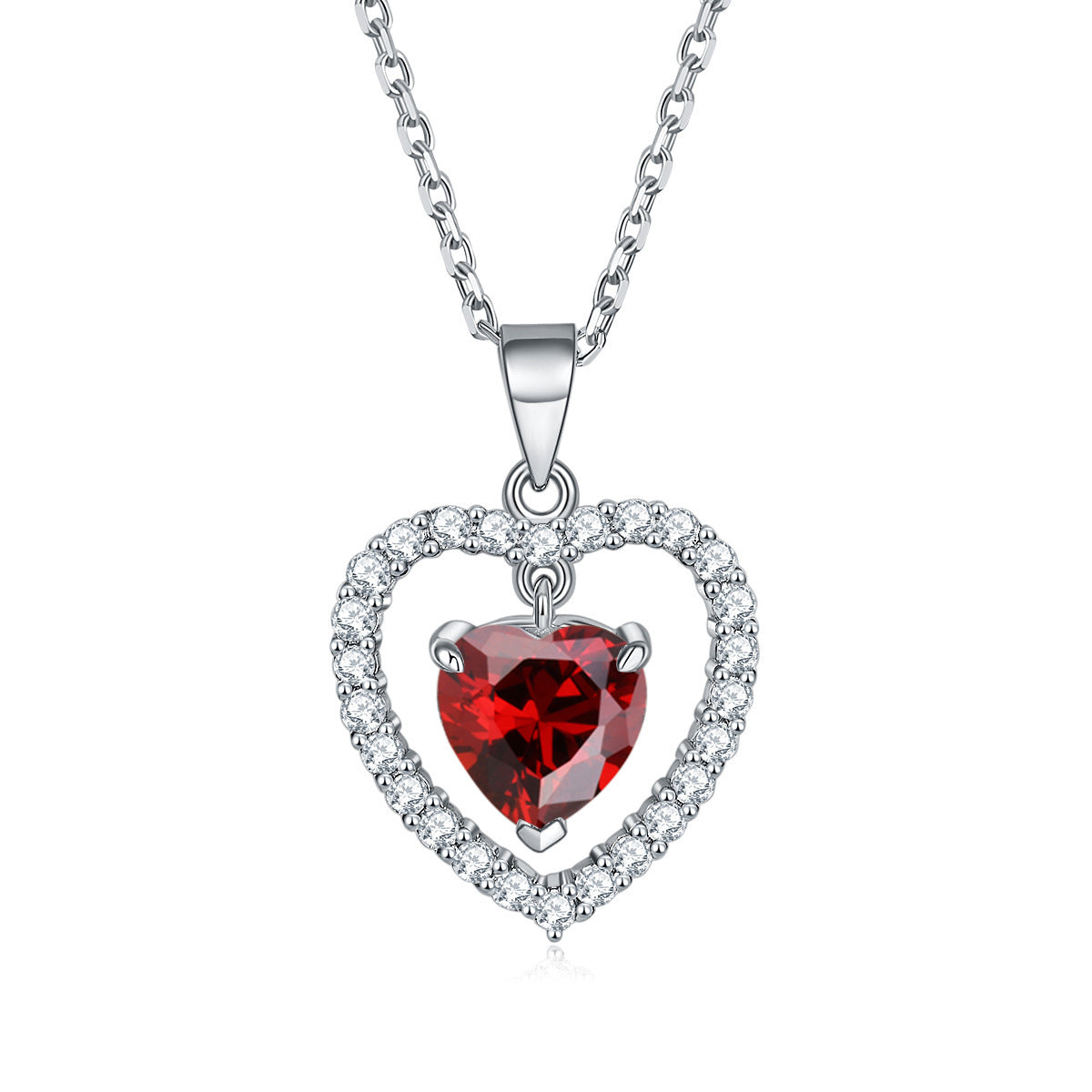 S925 Silver Ruby Heart Zircon Necklace