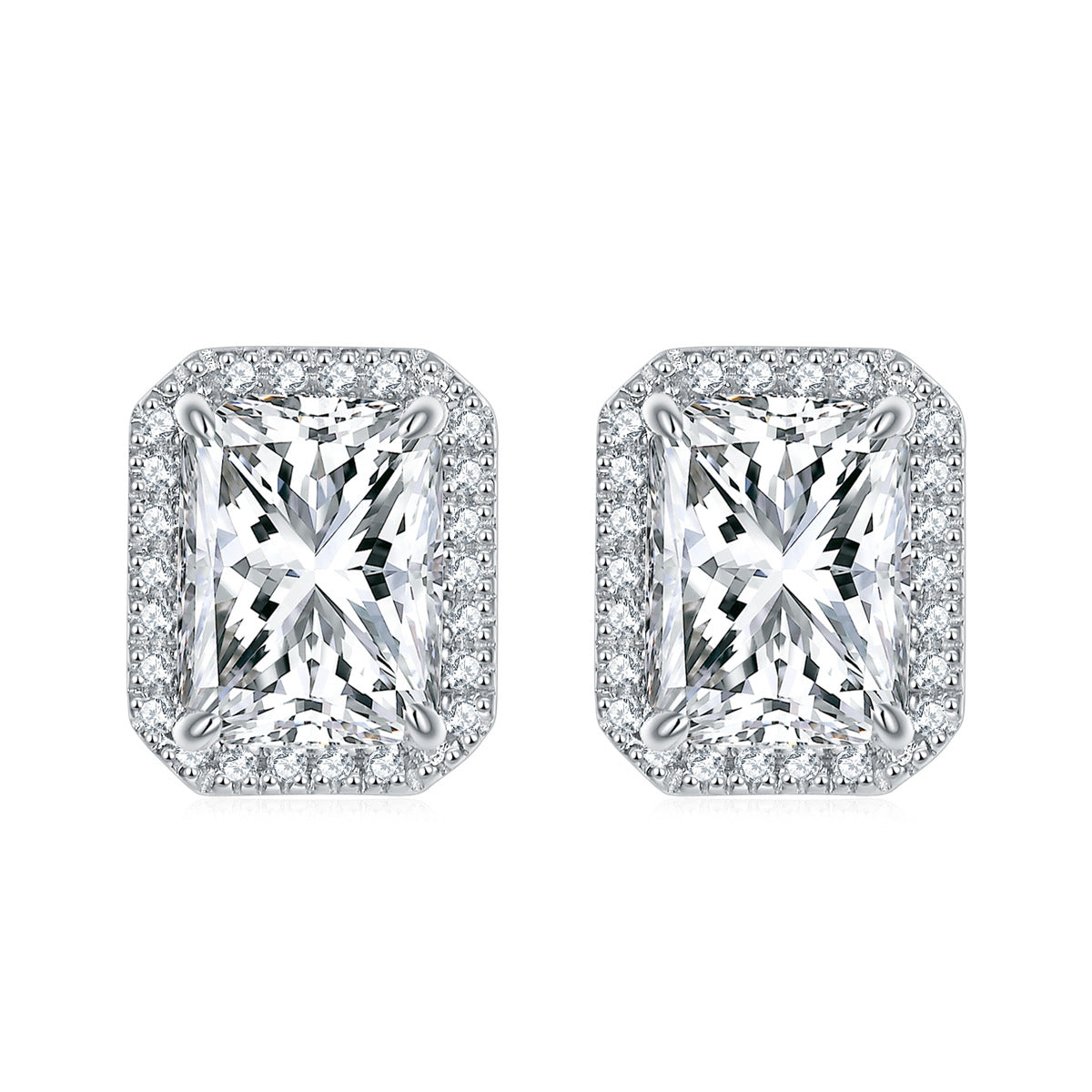 925 Silver Rectangle Halo Studs