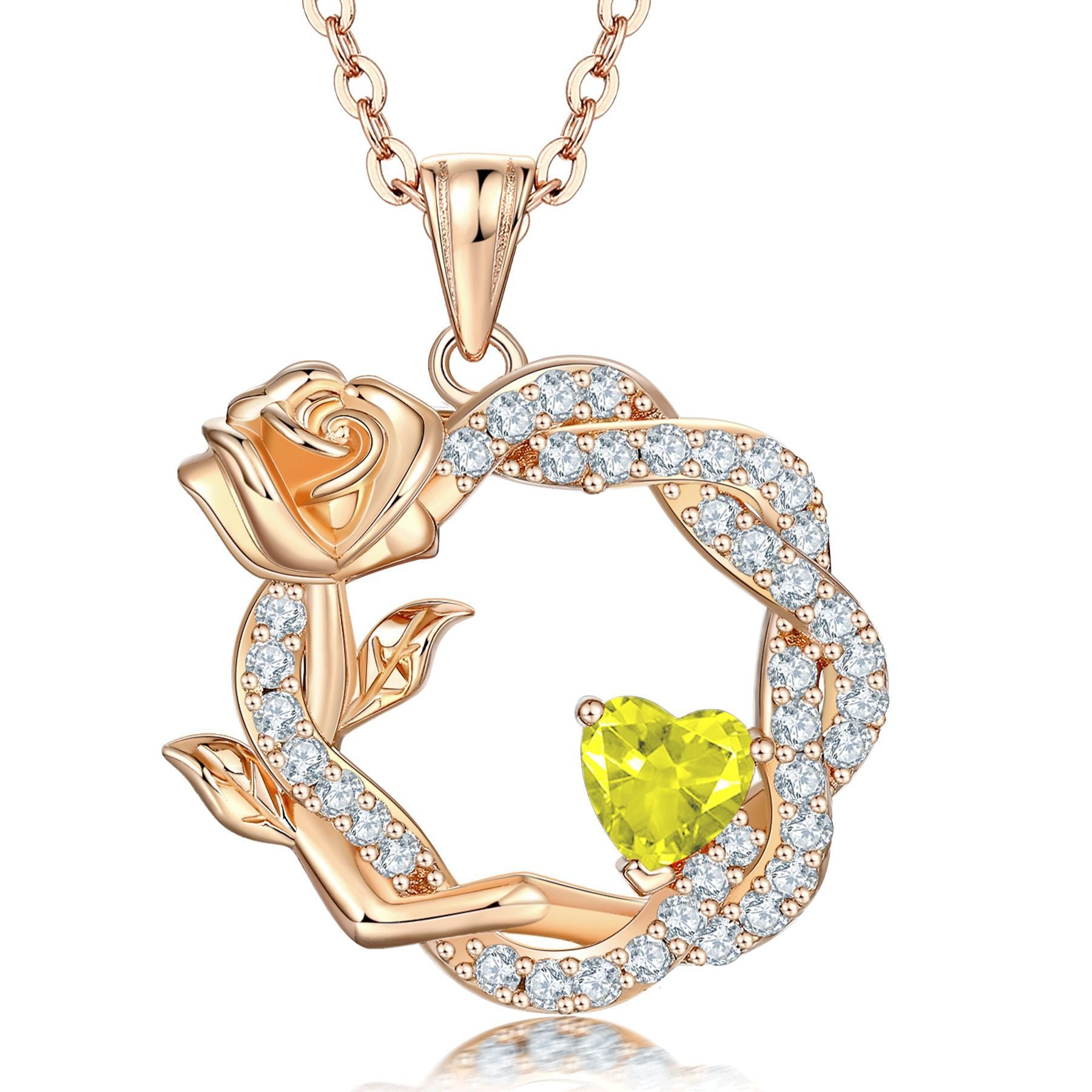 S925 Silver Rose Gemstone Pendant Necklace