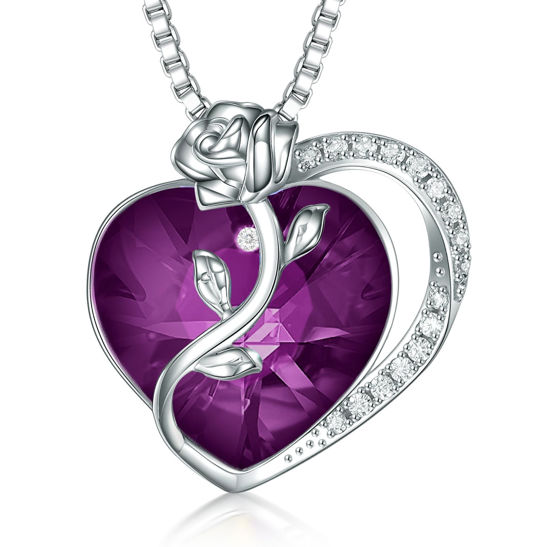 S925 Silver Rose Ruby Heart Necklace