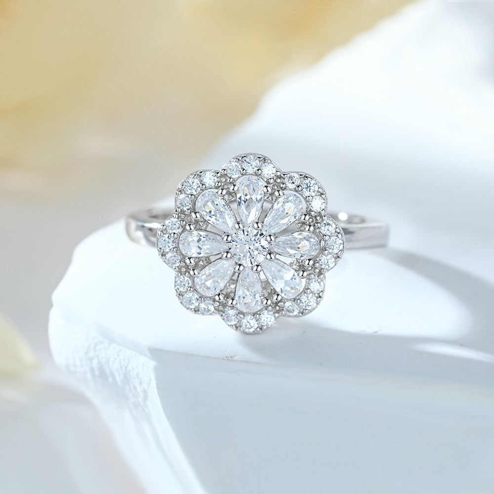 925 Silver Flower Ring Earrings Necklace Jewelry