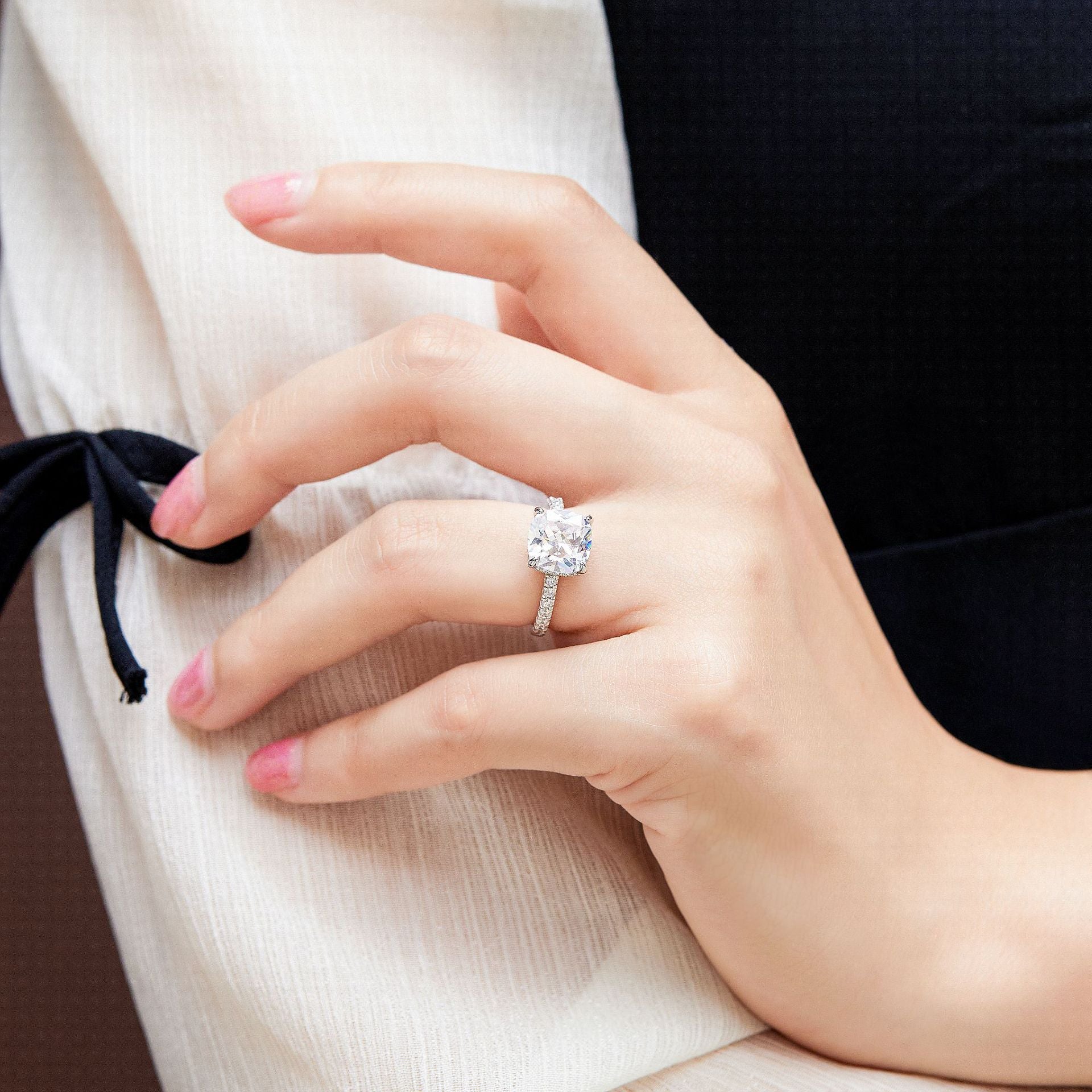 S925 3.5ct CZ Cushion Ring - Micro-Pavé