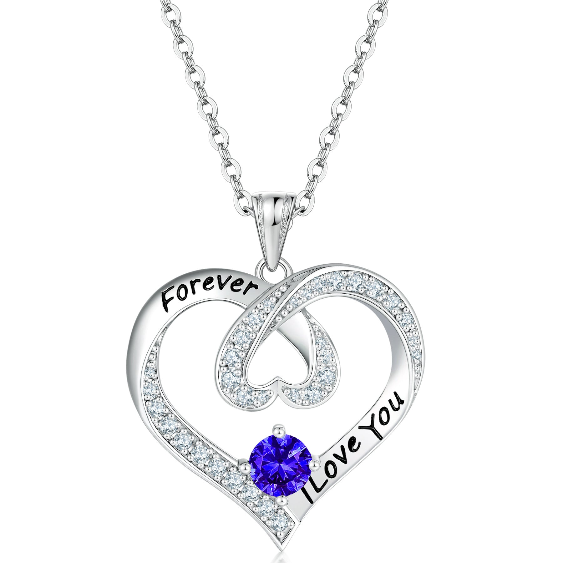 S925 Silver Letter Sapphire Heart Necklace