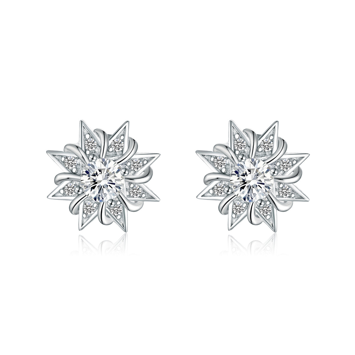 S925 Silver Sunflower Star Studs