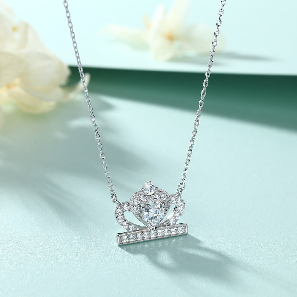 S925 Silver Crown Heart Zircon Necklace