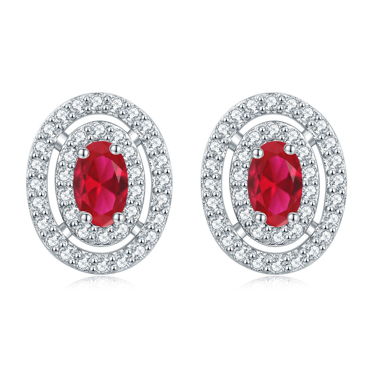 925 Silver Oval Halo Studs