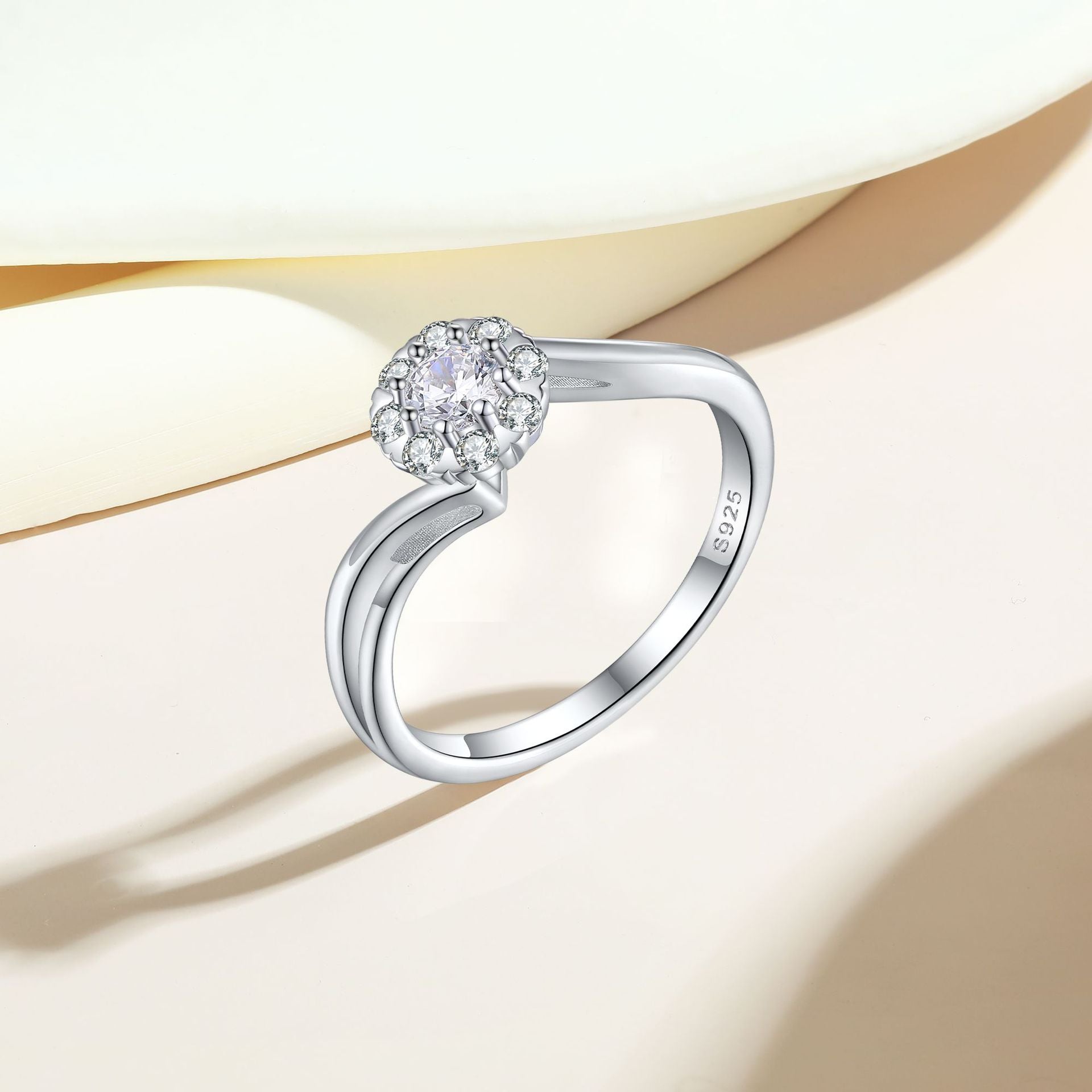 925 Silver Twist Band Cubic Zirconia Ring