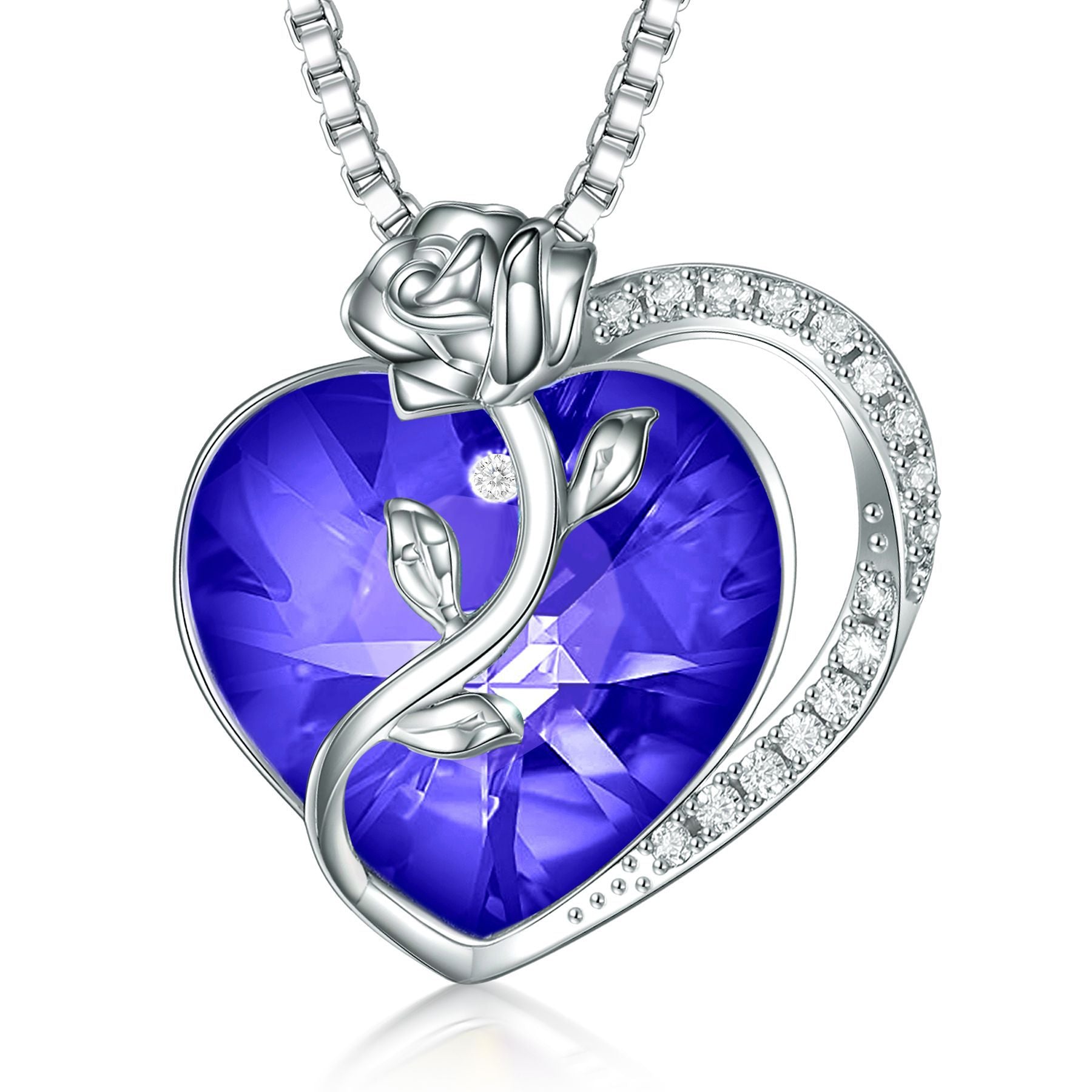S925 Silver Rose Ruby Heart Necklace