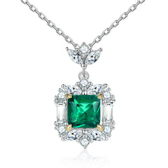 S925 Silver Emerald Gemstone Necklace
