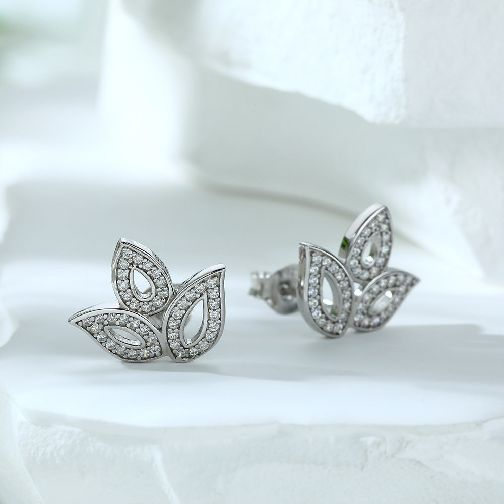 S925 Clover Leaf Earrings - CZ Silver Jewelry