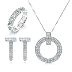 925 Silver Ring Earrings Necklace Set