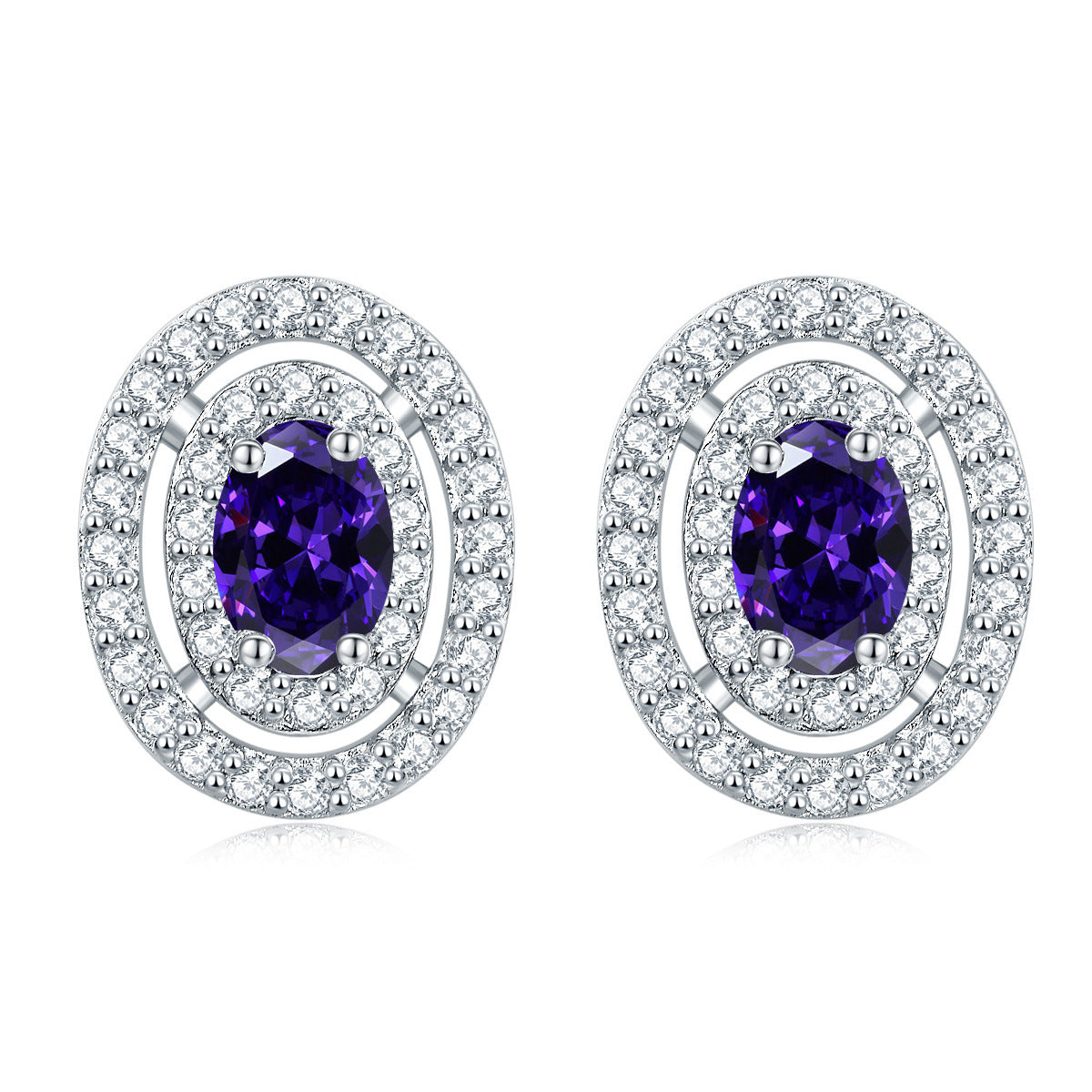 925 Silver Oval Halo Studs