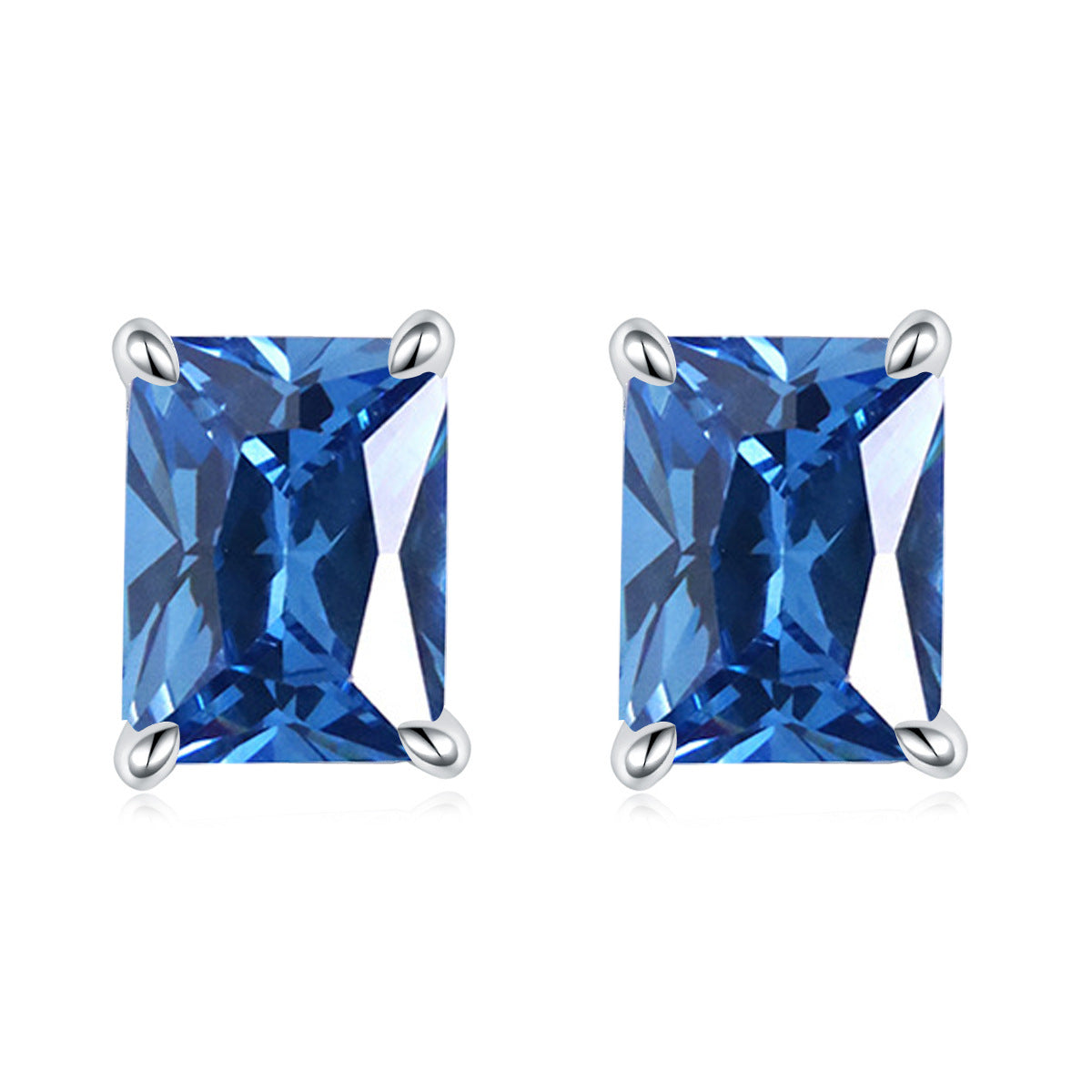 925 Silver Rectangle Birthstone Earrings