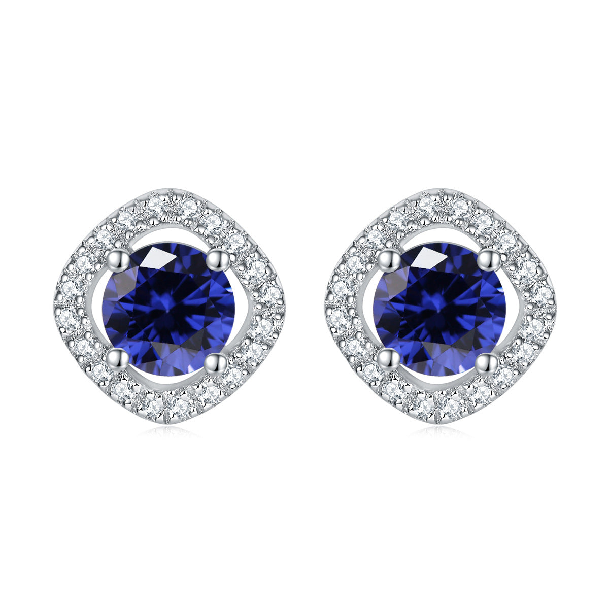 925 Silver Square Halo Earrings