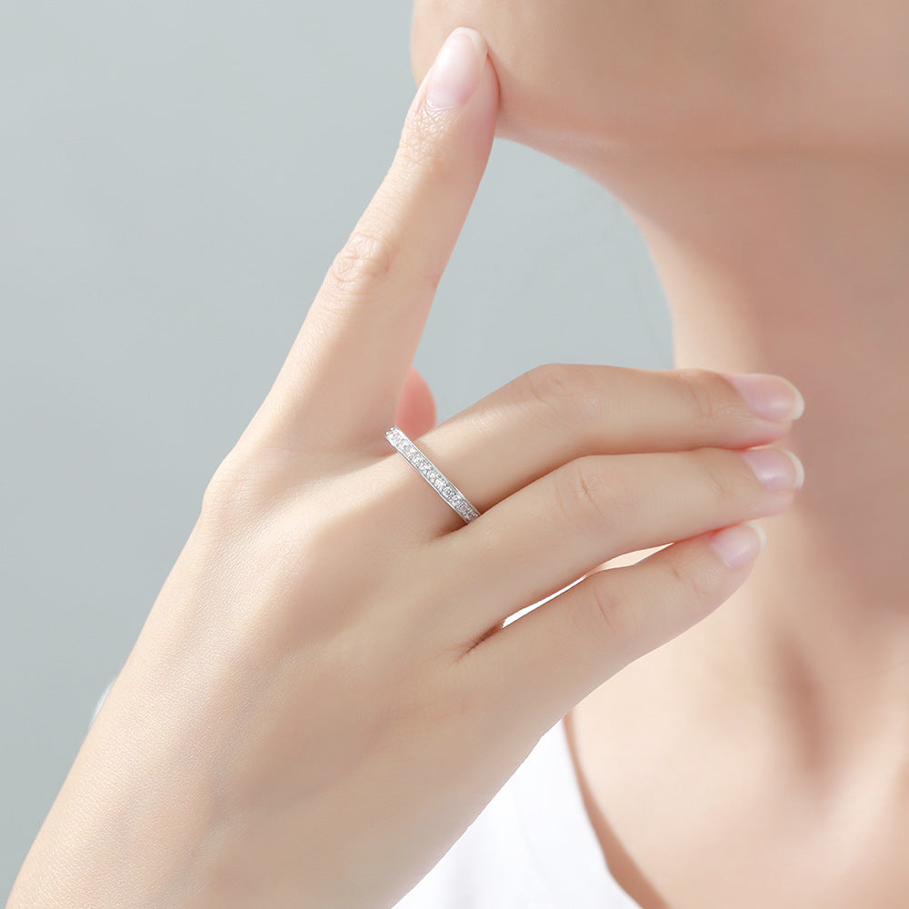 925 Silver Single Row Square Diamond Ring