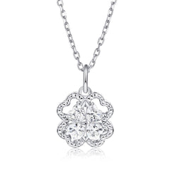 S925 Silver Bow & Heart Pendant Necklace