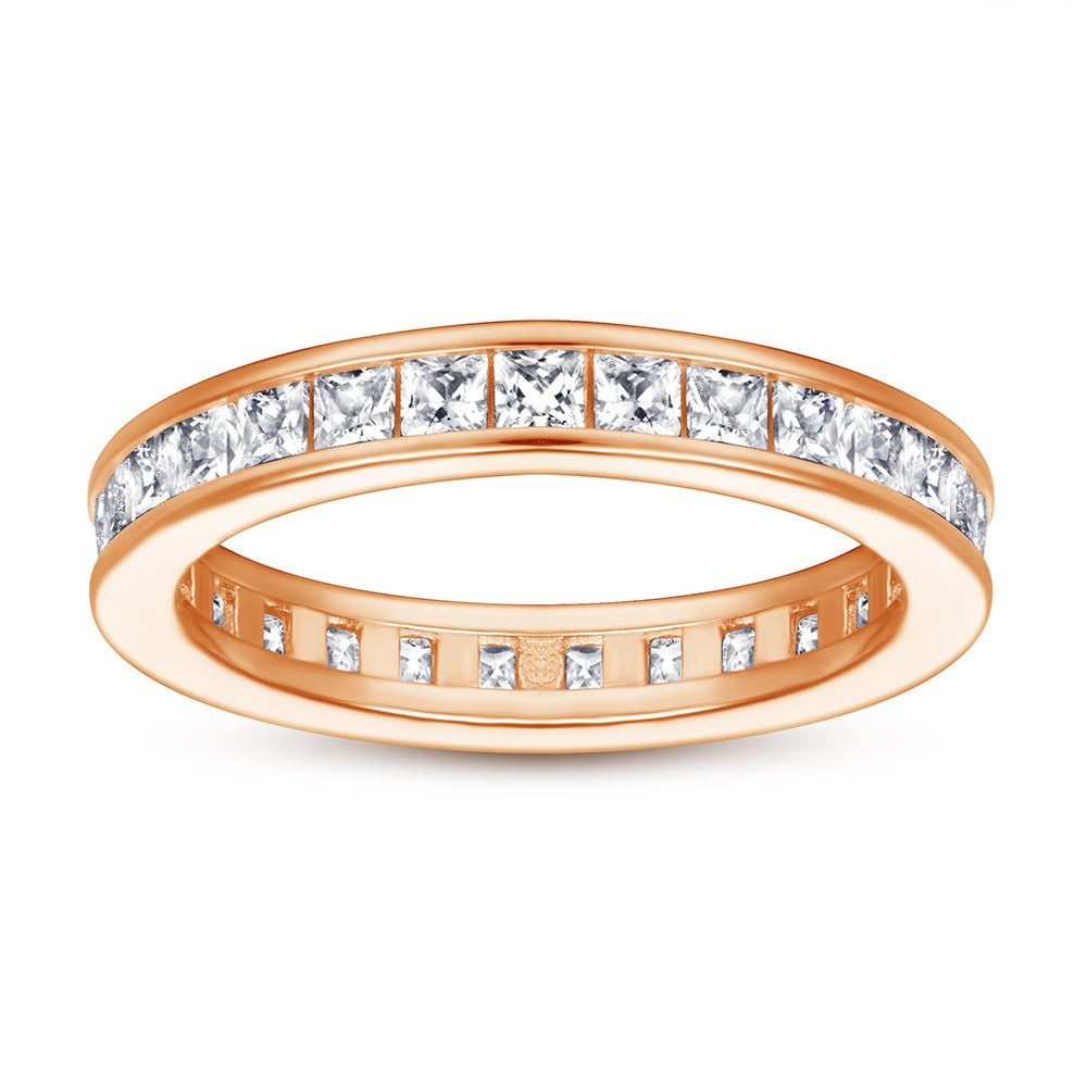 Square T-Bar Wedding Ring – Full Diamond Sterling Silver